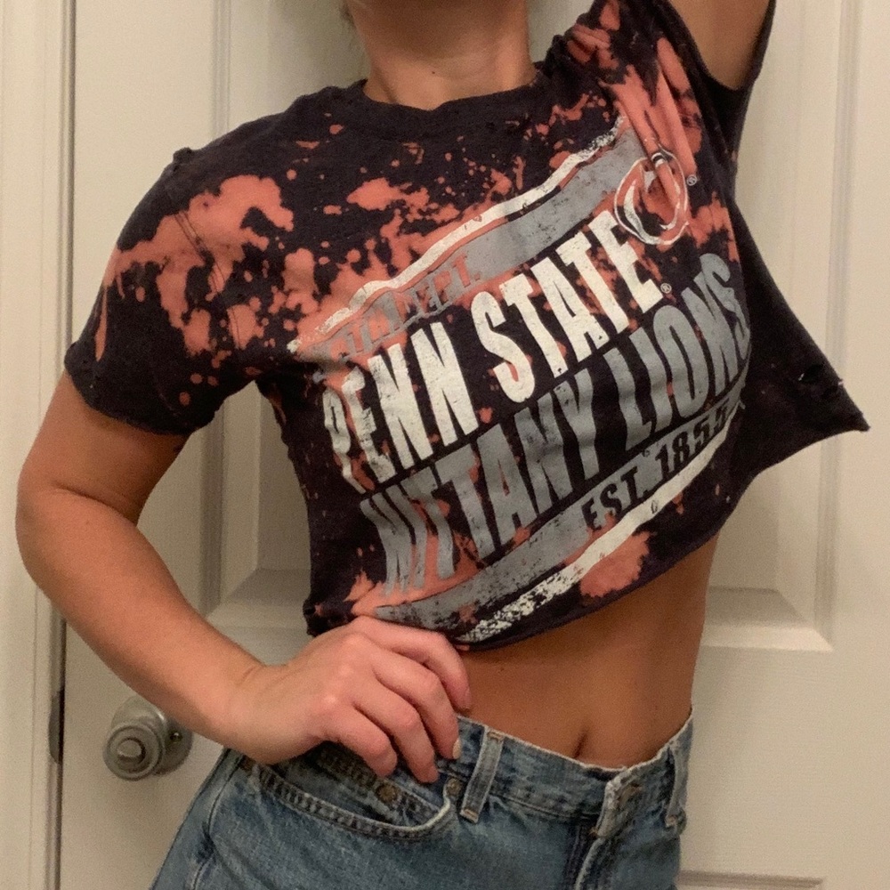 Repurposed, distressed Penn State Cropped T-shirt